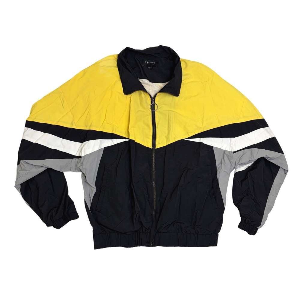 PacSun Mens Colorblock Windbreaker Jacket Yellow Black White Grey Size Large